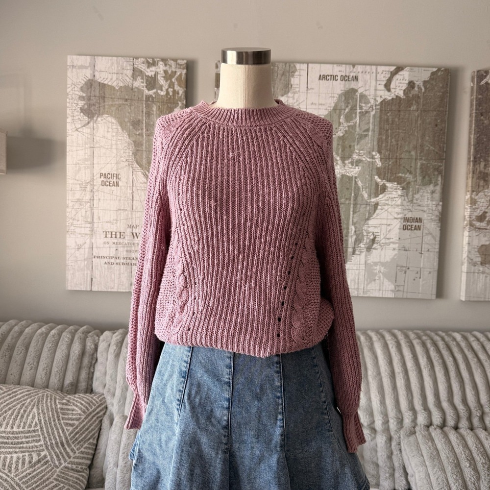 American Eagle Womens Small Pink Chunky Ribbed Cable Knit Raglan‎ Sweater S